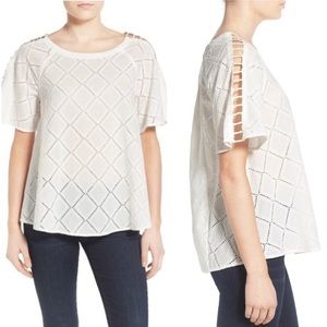 Madewell Embroidered Eyelet Floral Lace Open Cutout Shoulder Ivory Off-White XS